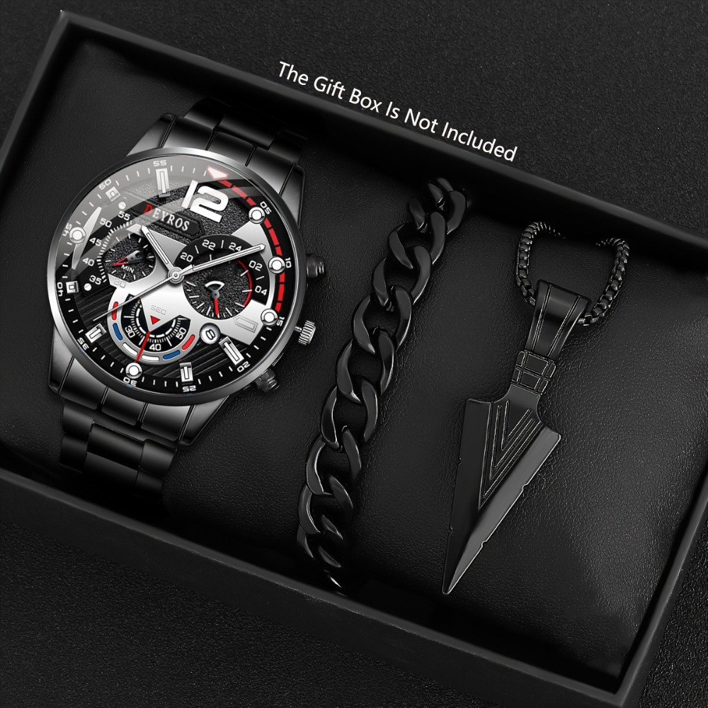 Best Jewelry Watches - 3pcs/set Fashion Men's Watch Black Alloy