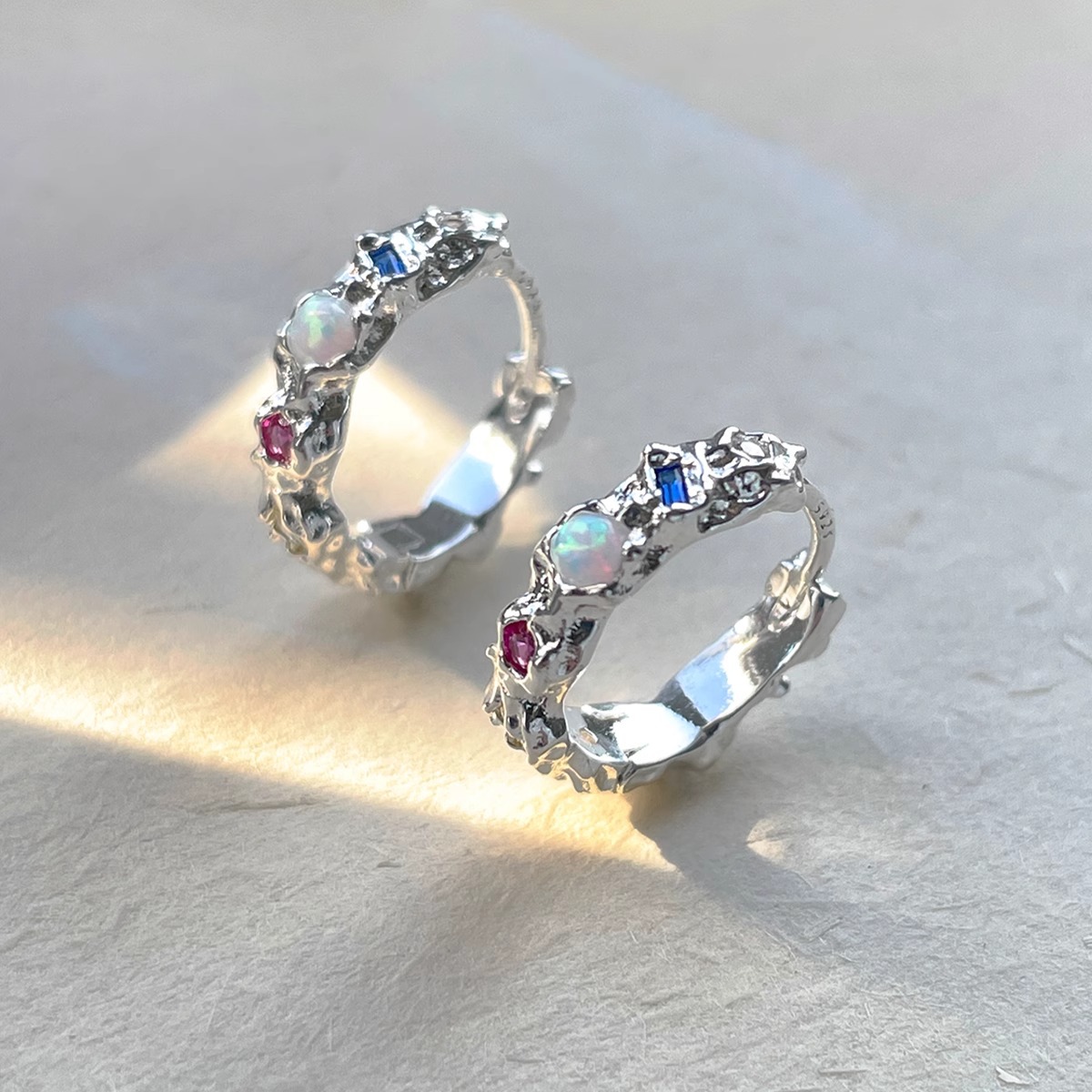 Opal Earrings Dangle - 925 Sterling Silver Opal Hoop Earrings