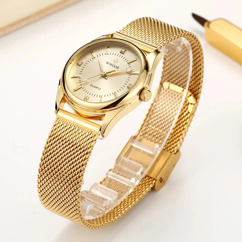 Jewelry Diamond Watches - WWOOR Luxury Brand Dress Gold Watch
