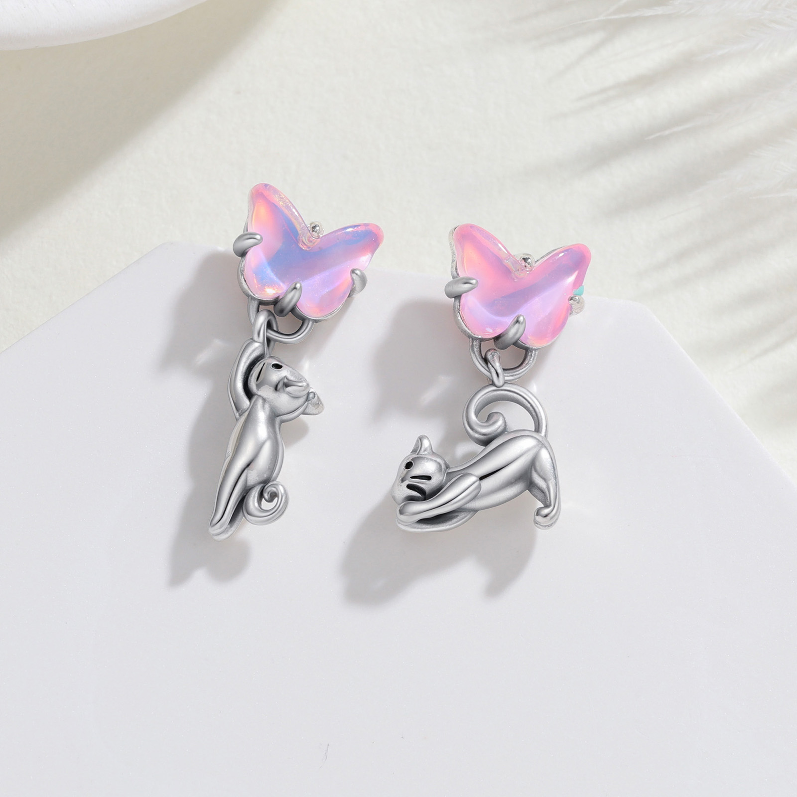 925 Sterling Silver Cat & Butt - огляд і ціна Opal Earrings Dangle